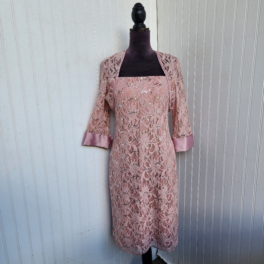 JS Collection 2PC Dress Pink Special Occasion Mother of Bride Bolero Sequin 10